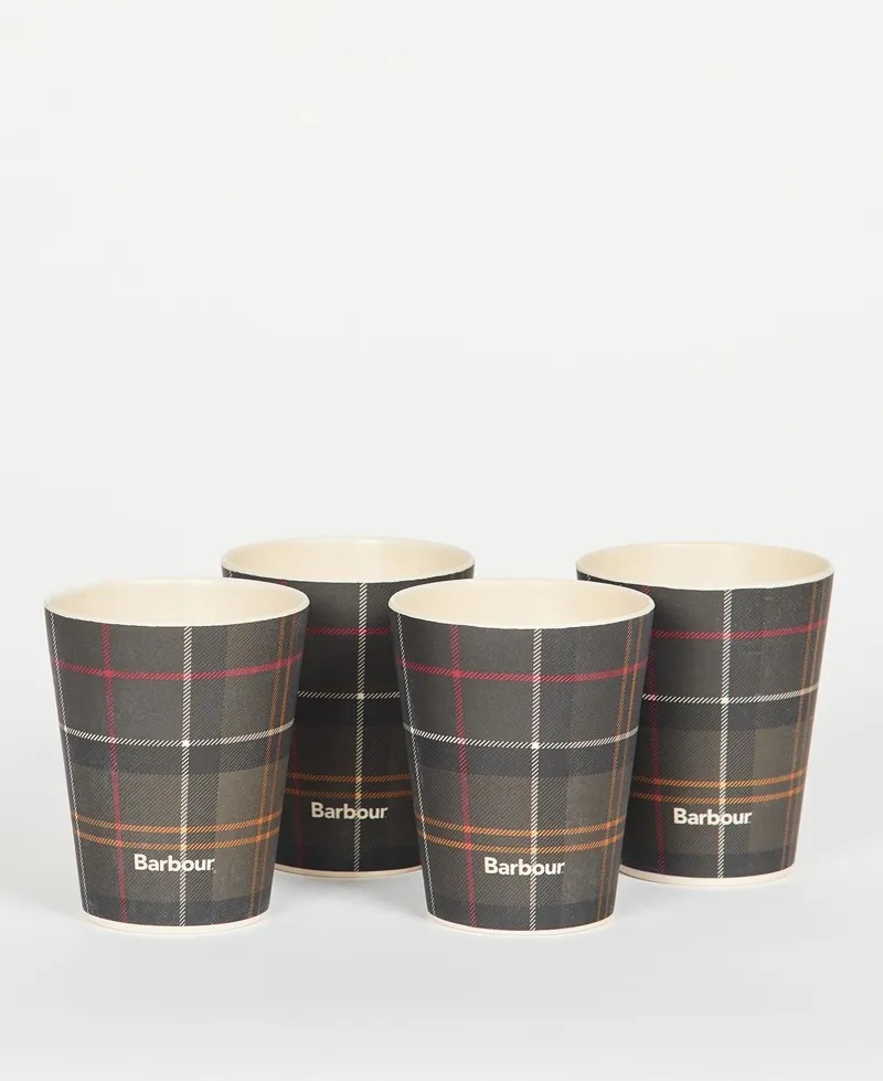 Barbour Set of Four Bamboo Cups in Classic Tartan-1